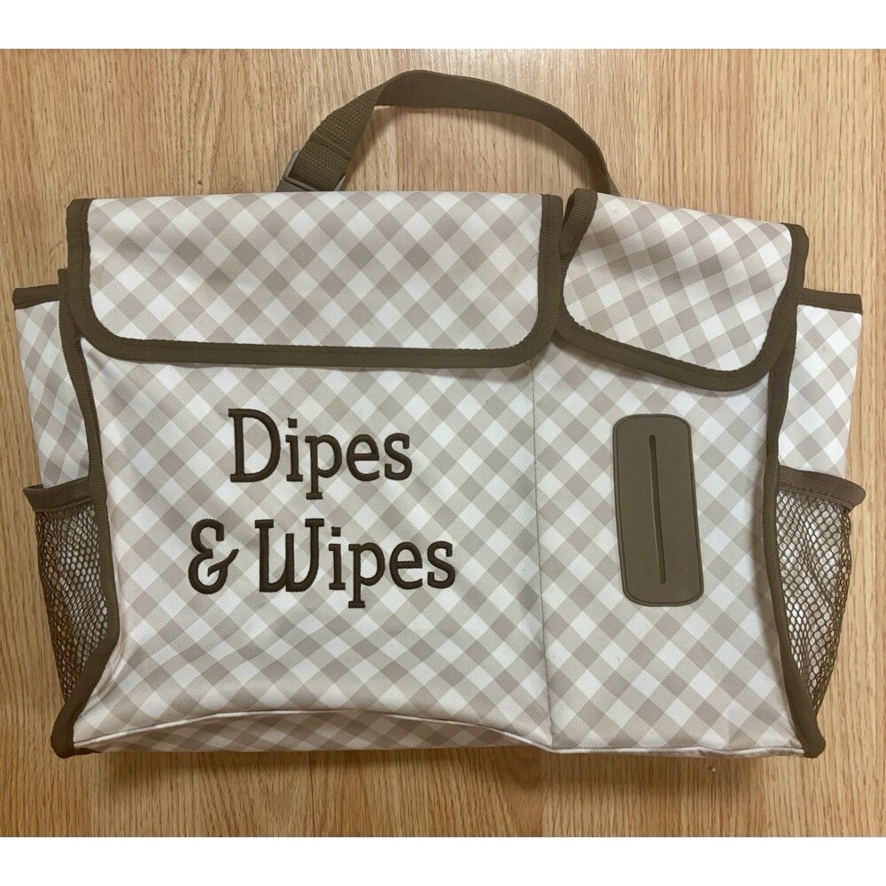 Thirty-One Pack N Pull Organizing Caddy Taupe Gingham Monogram Wipes & Dipes